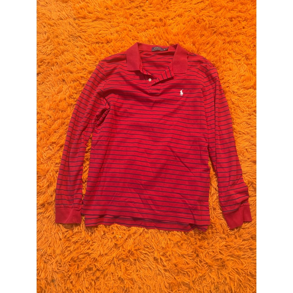 Polo Ralph Lauren Mens XL Long Sleeve Striped Polo Shirt Red Navy Blue Pony Logo